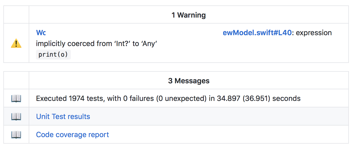 Danger Xcode results